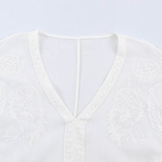 Damen Besticktes Kaftan-Top mit V-Ausschnitt und weiten Fledermausärmeln Nord Taschen