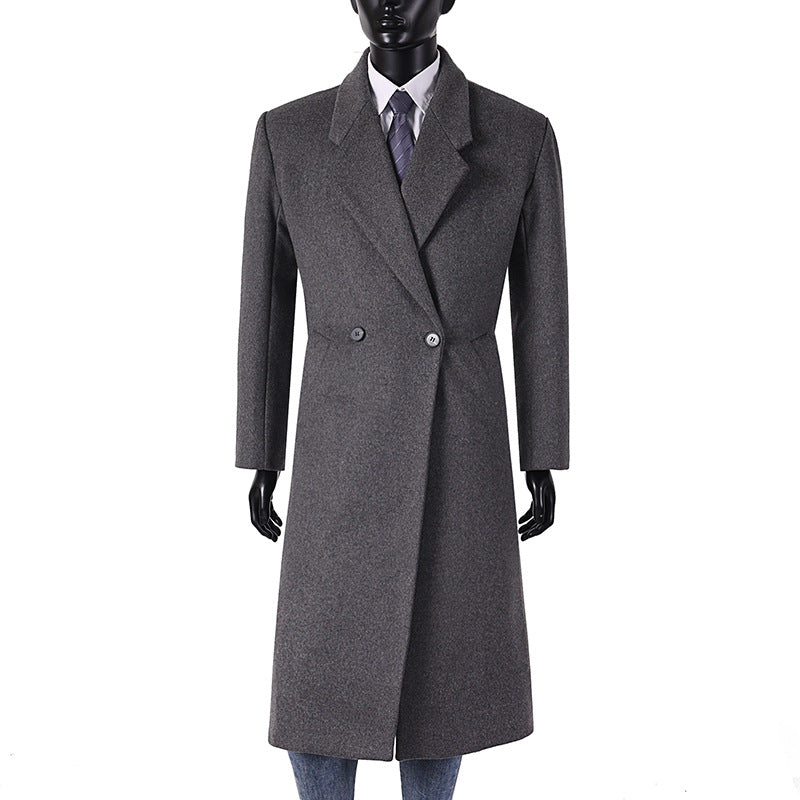 Herren Maxilanger Wollmantel im minimalistischen Schnitt mit schmalem Revers und seitlichen Eingrifftaschen Nord Taschen