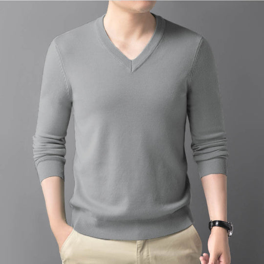 Herren Feiner V‑Ausschnitt Feinstrickpullover in schlanker Passform Nord Taschen