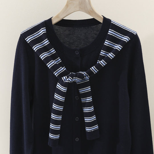Damen Feiner Button-Cardigan mit maritimem Schultertuch-Detail aus leichtem Feinstrick Nord Taschen