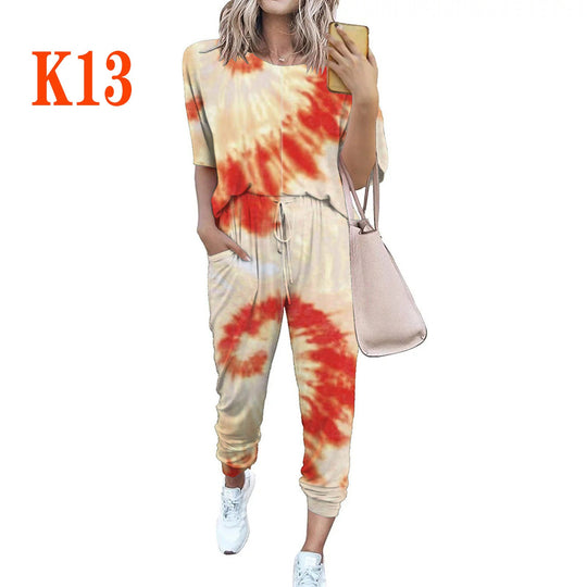Damen lässiger Jumpsuit mit modischem Batikdesign und praktischen Taschen Nord Taschen