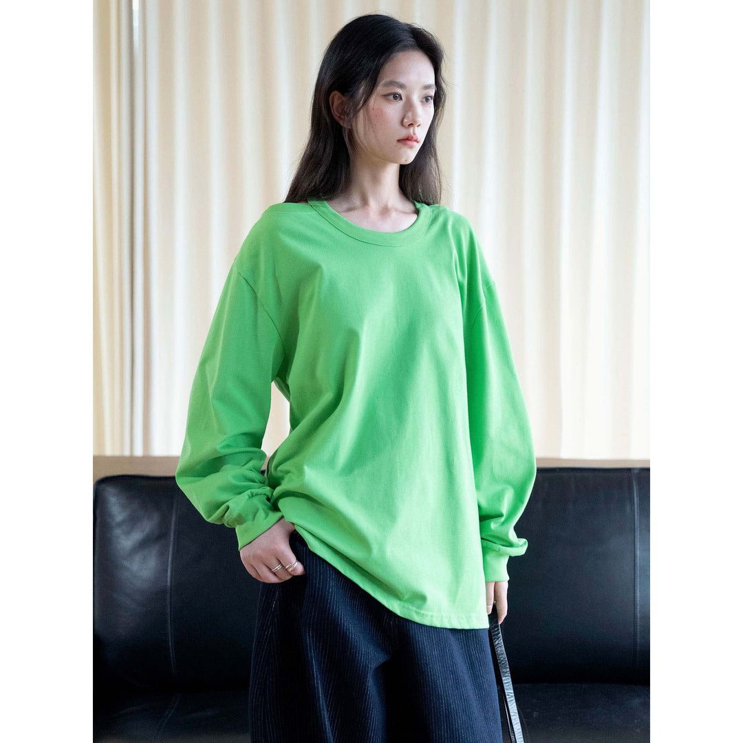 Damen Oversized Longsleeve Baumwollshirt mit Rundhalsausschnitt und überschnittener Schulter Nord Taschen