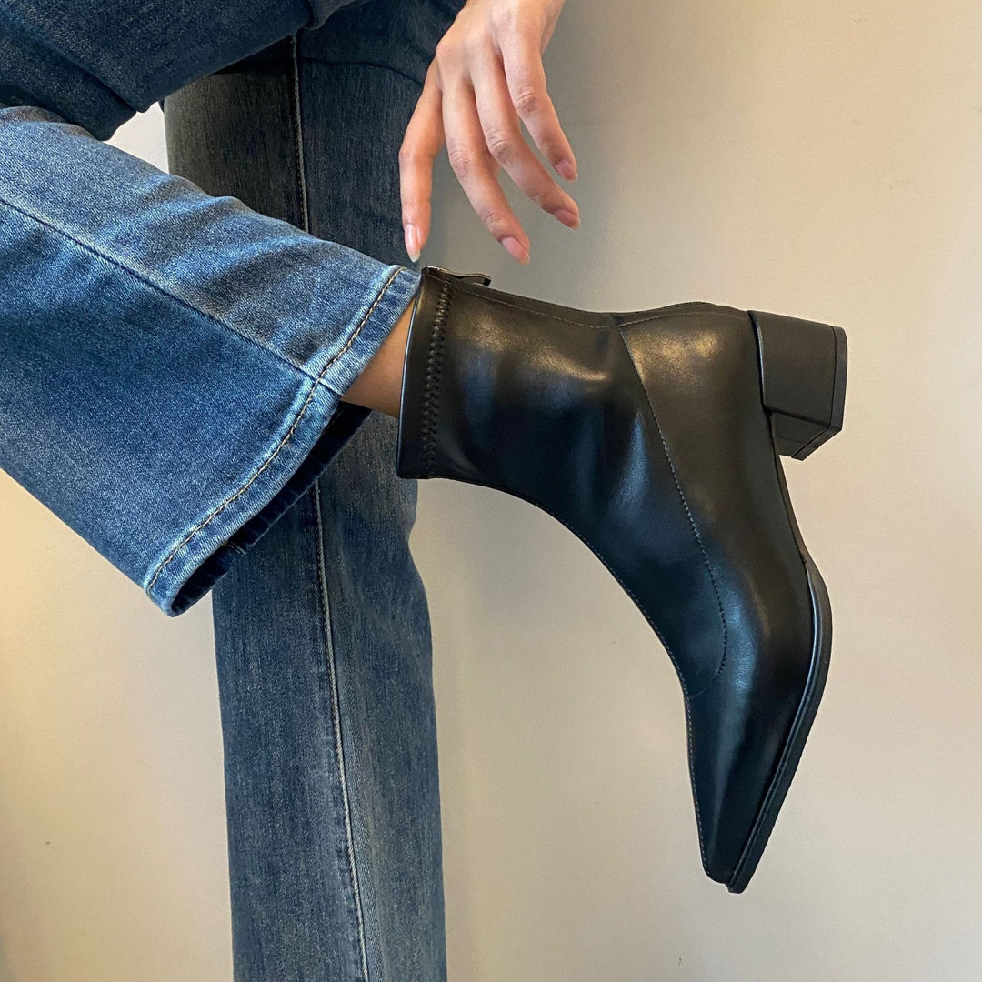 Damen Knöchelhohe Leder-Ankleboots mit spitzer Kappenform und sculpted Blockabsatz Nord Taschen