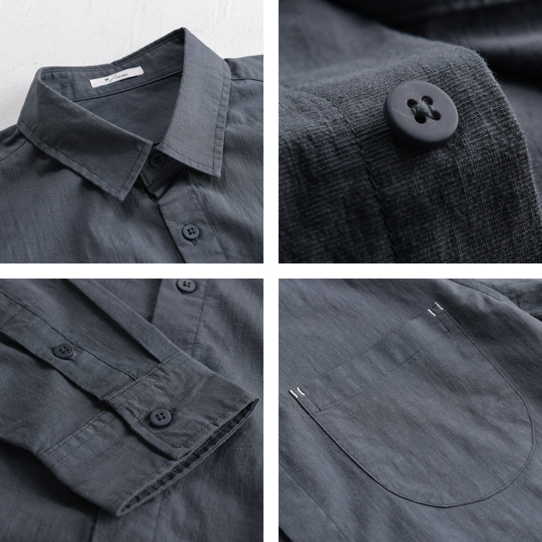 Herren Layering-Hemd im Overshirt-Stil aus Baumwoll‑Leinen mit Kentkragen und aufgesetzter Rundtasche Nord Taschen