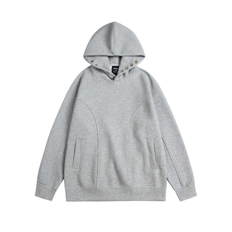 Unisex Oversize-Kapuzenpullover aus melierter Baumwollmischung mit Nietenbesatz und Teilungsnähten Nord Taschen