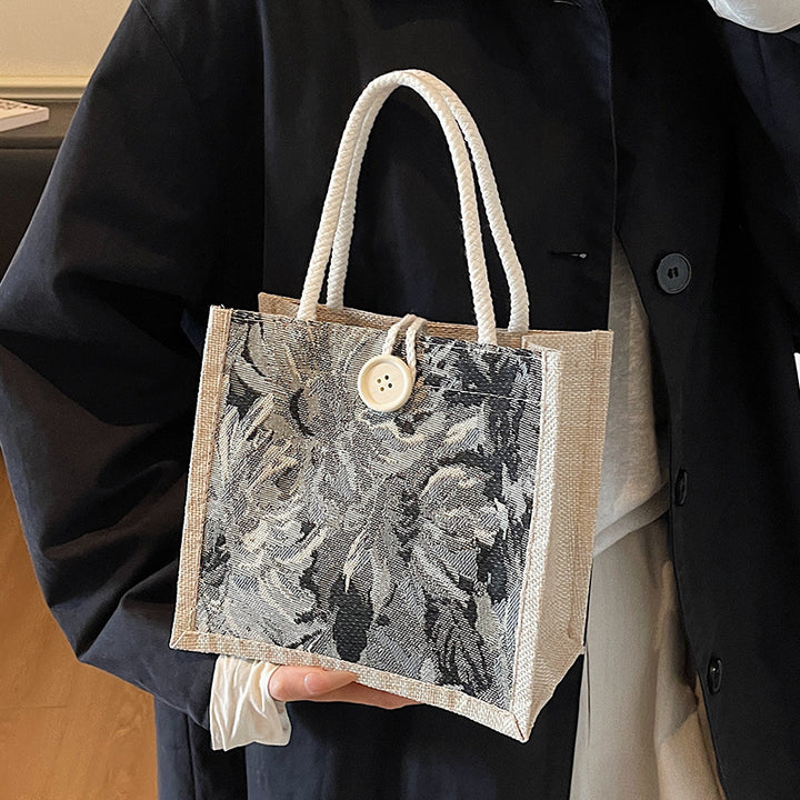 Damen Jute-Tragetasche mit kunstvollem floralem Stickdesign Nord Taschen