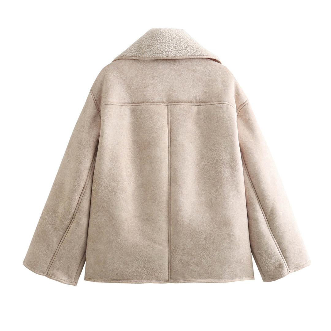 Damen Kurzjacke im Lammfell‑Look mit Teddy‑Kragen und Boxy‑Silhouette Nord Taschen