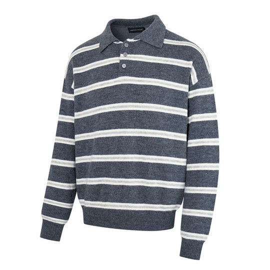Herren Strick-Poloshirt mit Streifenmuster, Polokragen und Knopfleiste Nord Taschen
