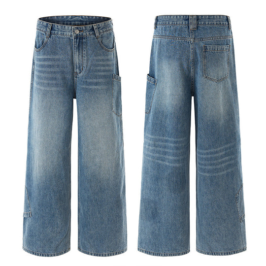 Herren Extremweite Baggy-Jeans mit tiefem Schritt und lässiger Used-Waschung Nord Taschen