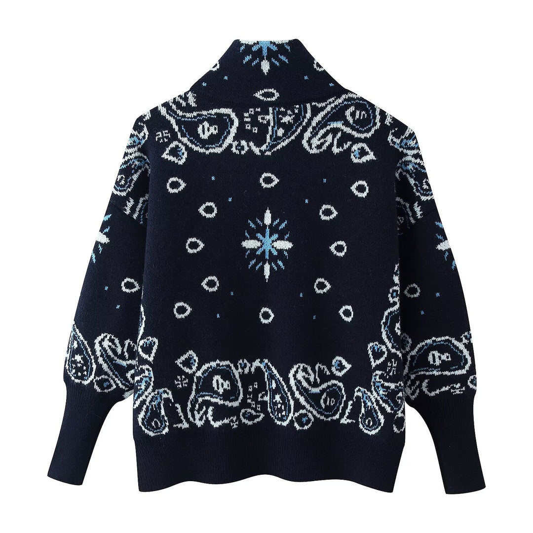 Damen 40+ gemusterte Strickjacke mit Reißverschluss und Stehkragen Nord Taschen
