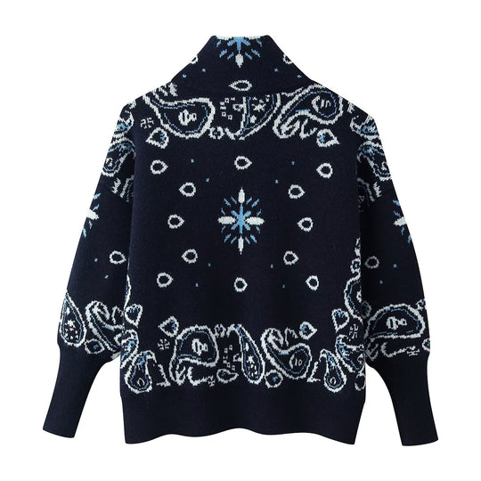 Damen 40+ gemusterte Strickjacke mit Reißverschluss und Stehkragen Nord Taschen