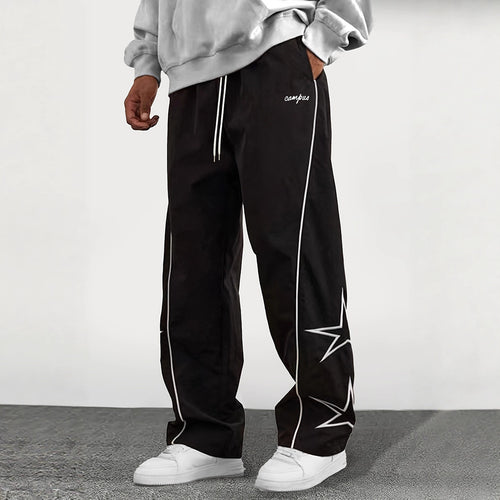 Herren Weite Trackpants mit Kontrastpaspel, Kordelzug und Sternapplikation Nord Taschen