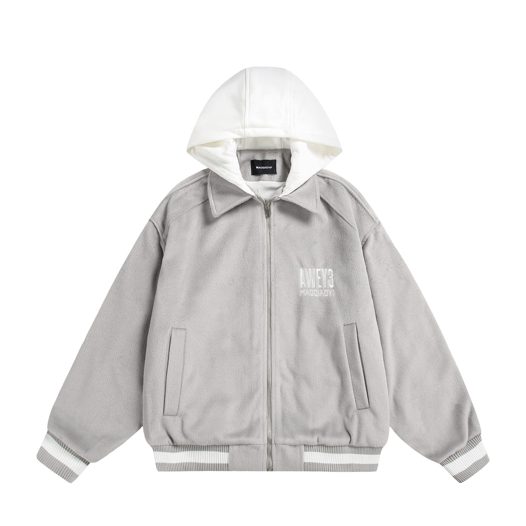 Unisex Oversize Fleece-Bomberjacke mit Kontrastkapuze Nord Taschen