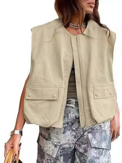 Damen Ärmellose utilitaristische Weste mit Reißverschluss und Pattentaschen Nord Taschen