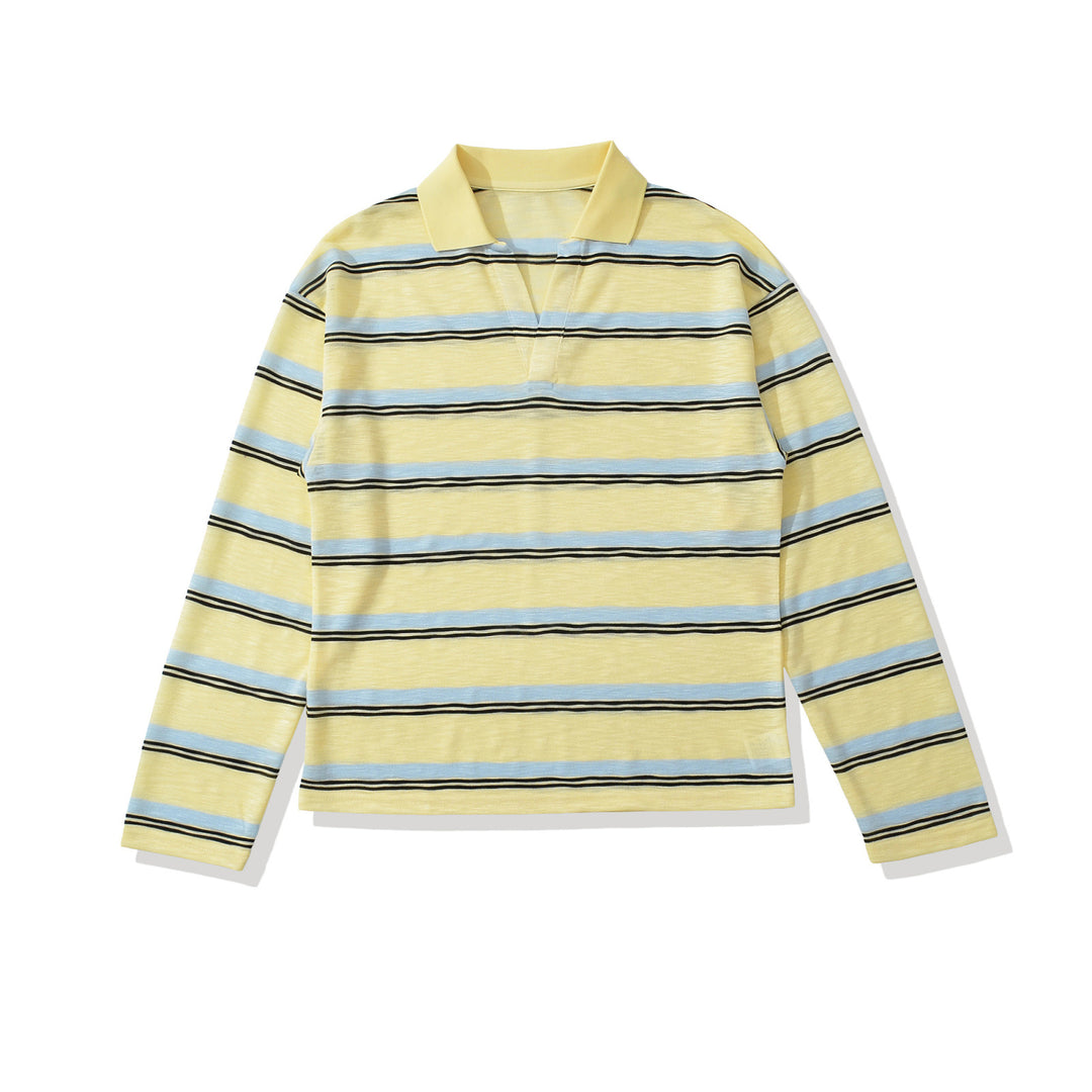 Herren Strick-Poloshirt mit offenem V‑Ausschnitt und feinem Streifenmuster Nord Taschen