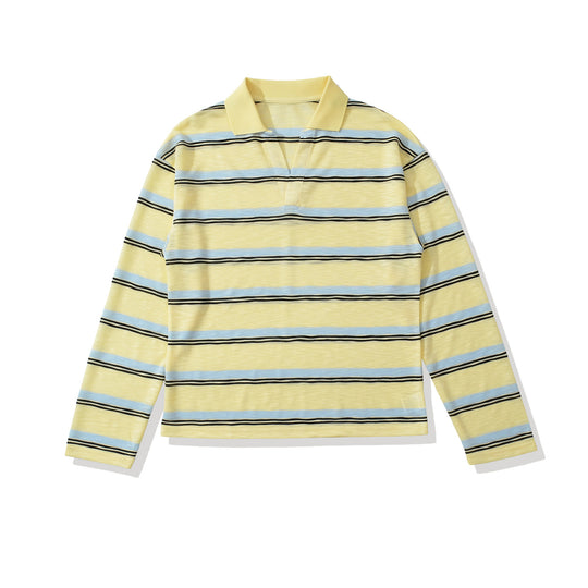 Herren Strick-Poloshirt mit offenem V‑Ausschnitt und feinem Streifenmuster Nord Taschen