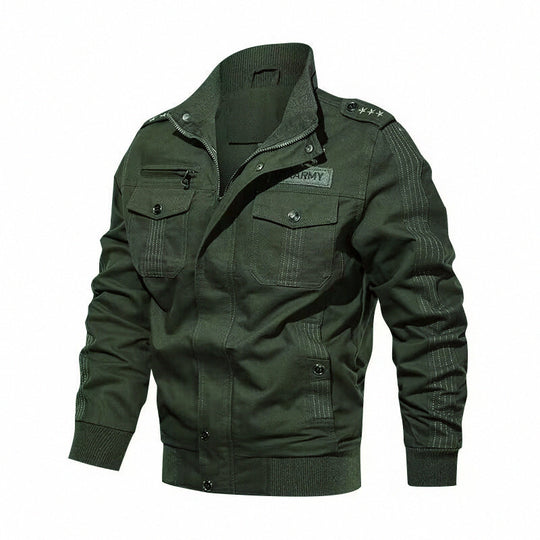 Herren Militärische Bomberjacke mit Epauletten, Stehkragen und Utility-Taschen Nord Taschen
