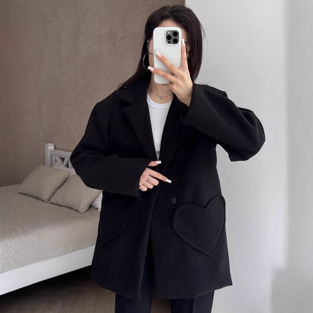 Damen Oversized Blazer-Mantel mit herzförmigen Taschen Nord Taschen