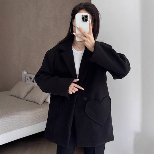 Damen Oversized Blazer-Mantel mit herzförmigen Taschen Nord Taschen
