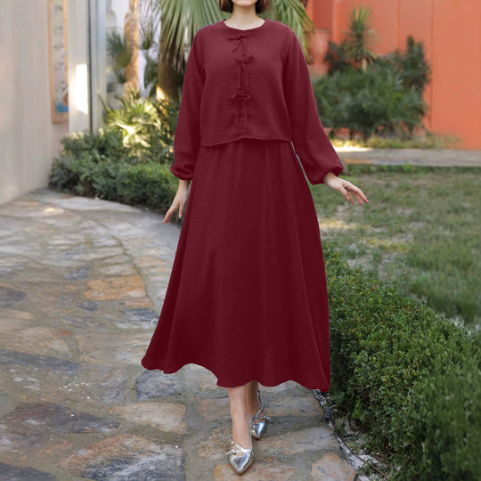 Damen Elegantes Langarmkleid mit Schößchen Nord Taschen