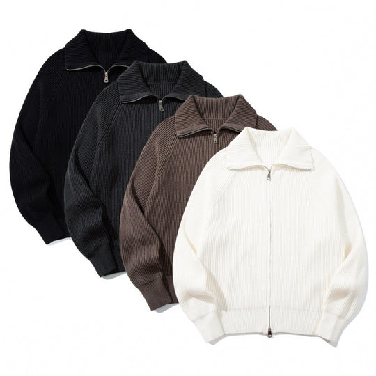 Unisex Grobgerippte Zip-Strickjacke mit Stehkragen, Raglanärmeln und Zwei-Wege-Reißverschluss Nord Taschen