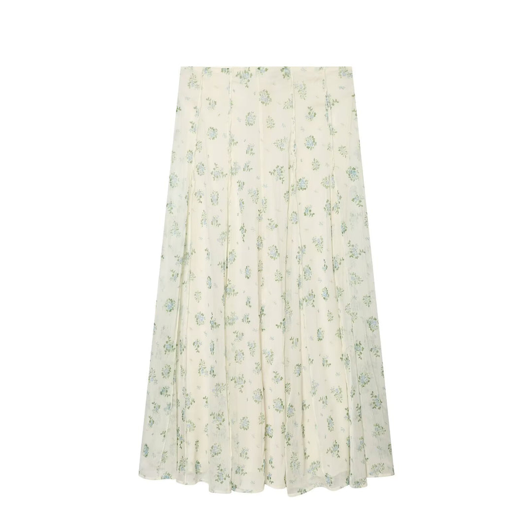 Damen Lange Plissee-Chiffonrock mit zartem Blumenprint und hoher Taille Nord Taschen
