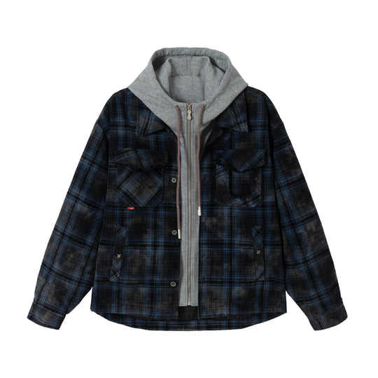 Herren karierte Layer‑Hemdjacke mit integrierter Kapuzen‑Innenjacke Nord Taschen