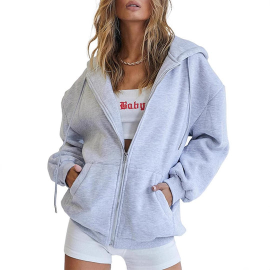 Damen Fleece-Zipjacke im Oversize-Stil mit Kapuze, Kängurutaschen und elastischem Saum Nord Taschen