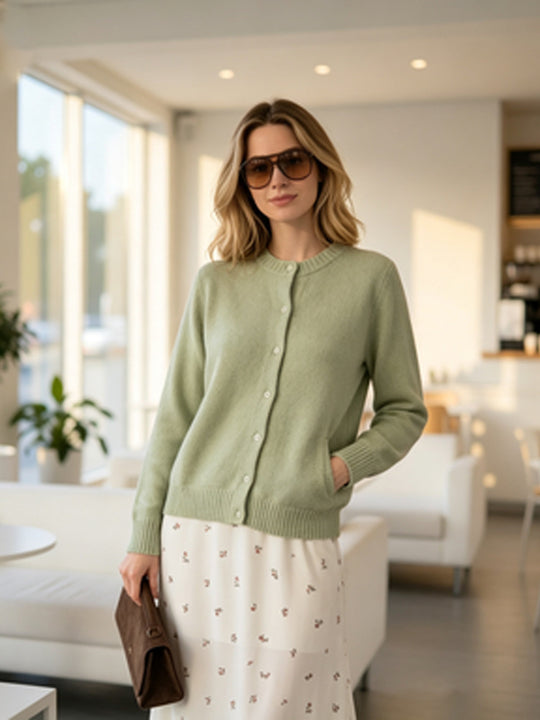 Damen Feinstrick-Cardigan mit Rundhals, durchgehender Knopfleiste & Rippbündchen Nord Taschen