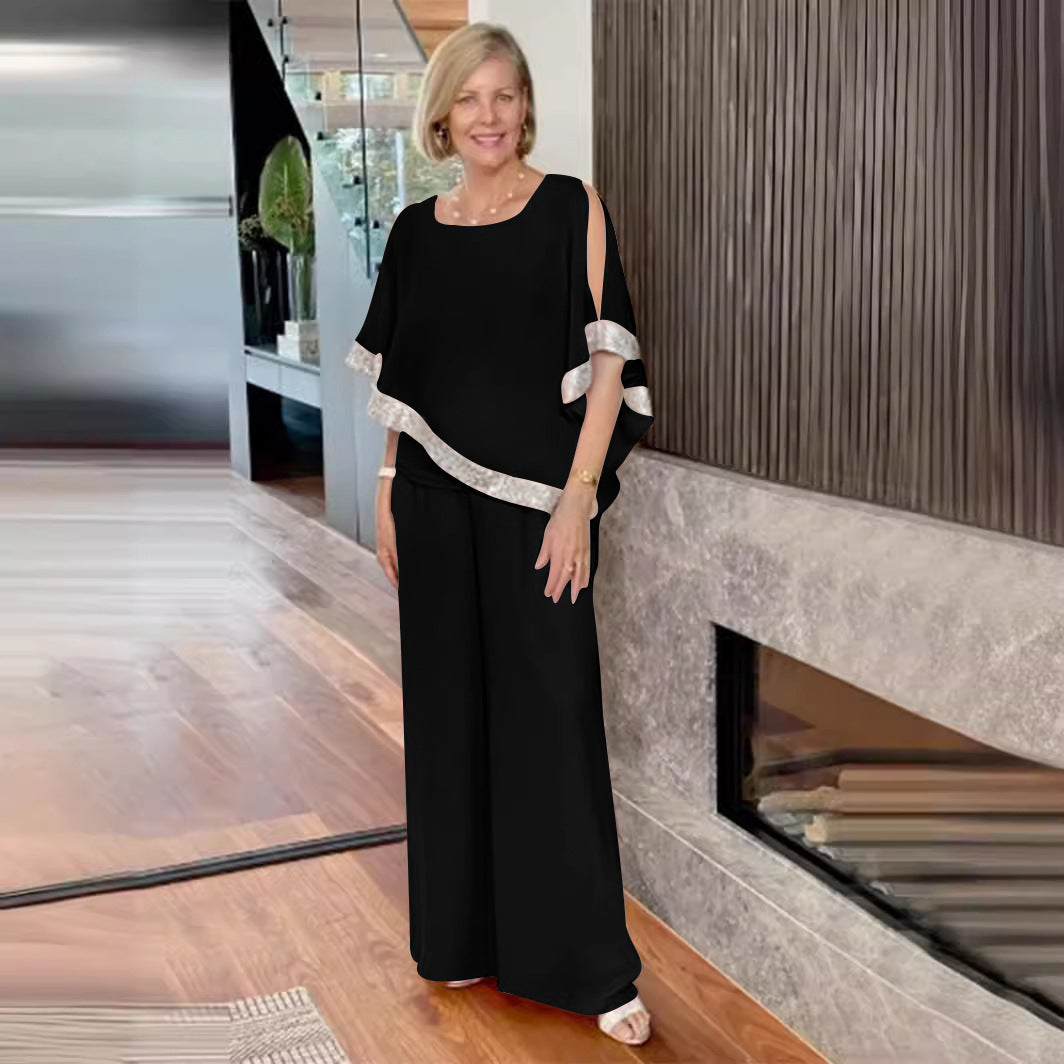 Damen elegantes Zweiteiler-Outfit mit luftiger Bluse und weitem Hosenstil Nord Taschen