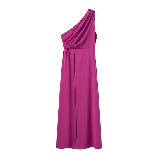 Damen Maxikleid mit asymmetrischem Ärmeldesign und eleganter Drapierung