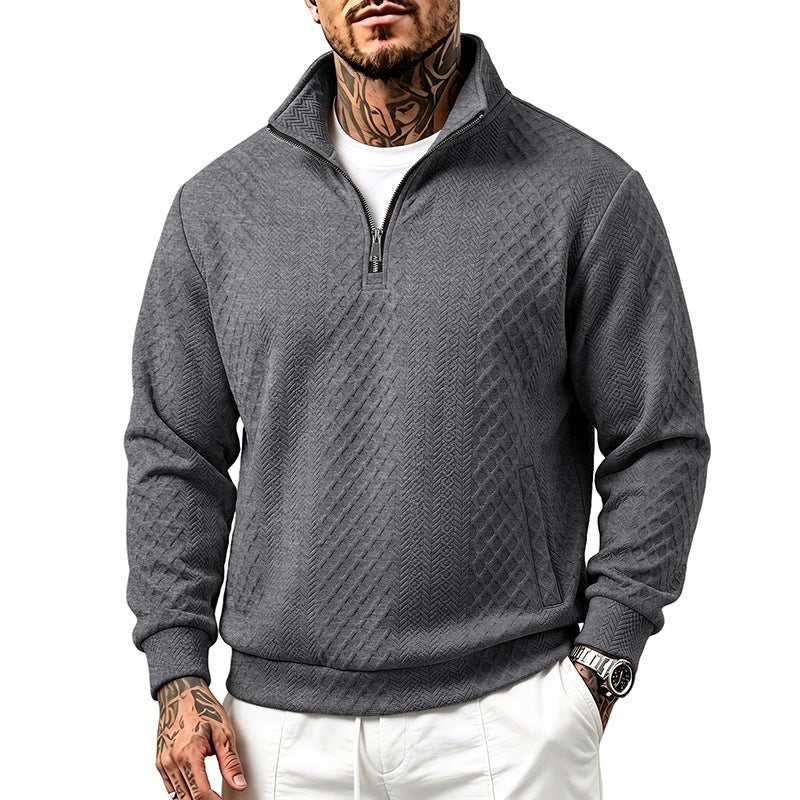 Herren Texturierter Halbzip-Pullover mit Stehkragen und Strukturmuster Nord Taschen