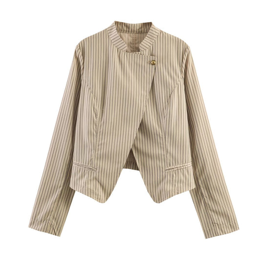 Damen Asymmetrische Taillierte Blazerjacke mit Stehkragen und Zierknopf Nord Taschen