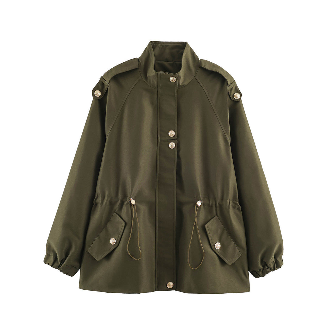 Damen Kurzjacke im Utility‑Stil mit Tunnelzug, Raglanärmeln und Metallknopfleiste Nord Taschen