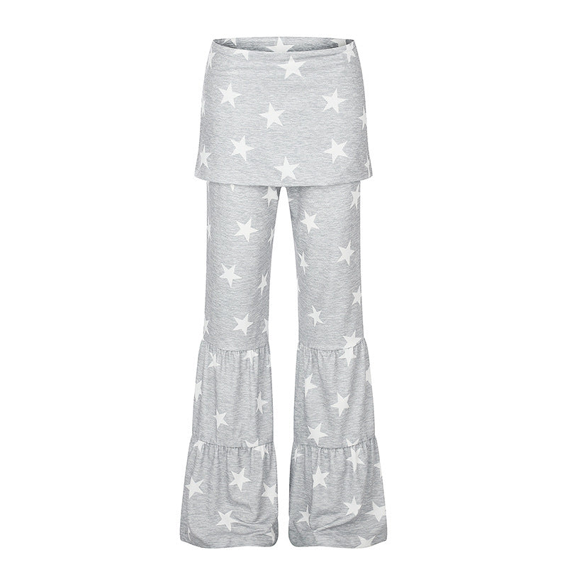 Damen Zweilagige Palazzo-Loungehose mit Rüschensäumen und Stern-Print Nord Taschen