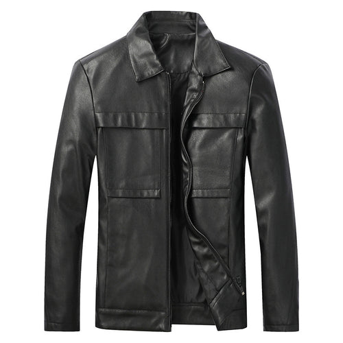 Herren Slim‑Fit Lederoptik-Truckerjacke mit Hemdkragen, verdecktem Reißverschluss und Pattentaschen Nord Taschen