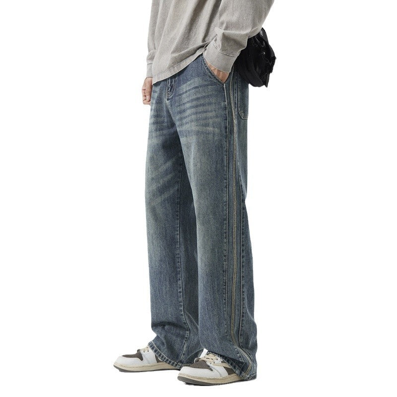 Herren Weite Vintage-Denimjeans mit Used-Waschung und geradem Bein Nord Taschen