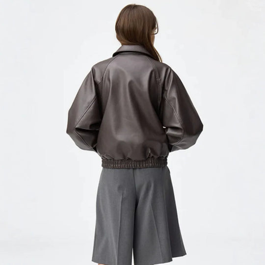 Damen Boxy-Cropped Kunstlederjacke mit verdecktem Reißverschluss und elastischem Saum Nord Taschen