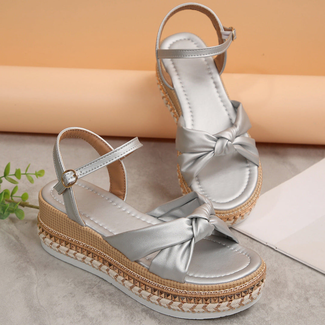 Damen Komfortable Plateau-Sandalen mit Knoten-Detail