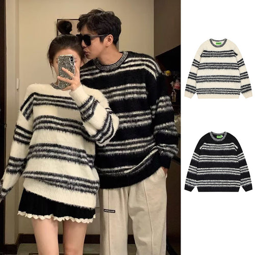 Damen Gemütlicher, gestreifter Grobstrickpullover Nord Taschen