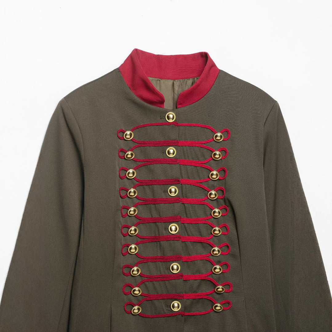 Damen Marschalljacke im Military-Stil mit Kordelbesatz und Stehkragen Nord Taschen
