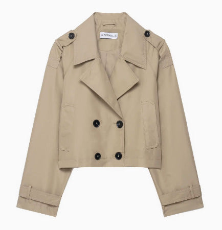 Damen 700+ Cropped‑Trenchblouson mit doppelreihiger Knopfleiste und Schulterpatten Nord Taschen