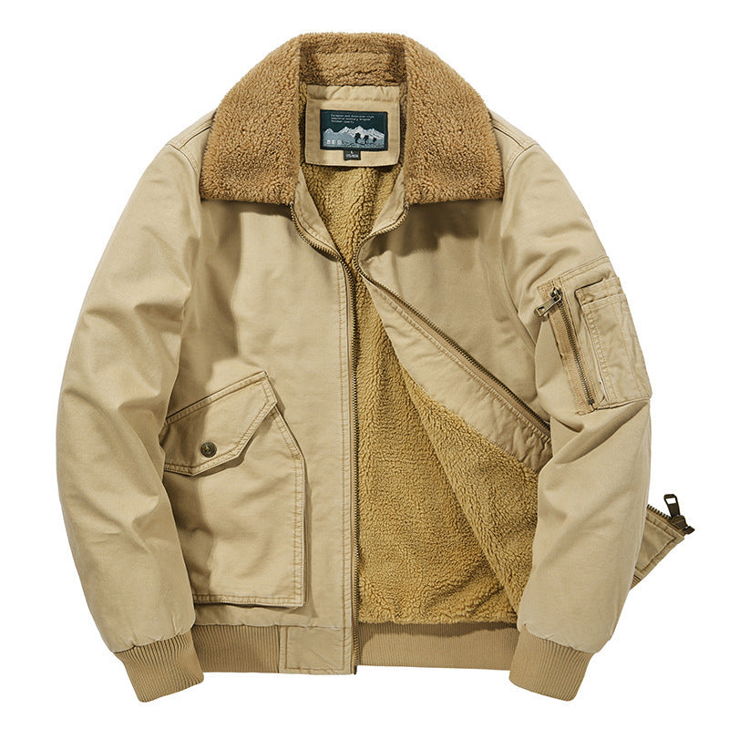 Herren Aviator-Blouson aus Canvas mit Sherpa-Kragen, Teddyfleece-Innenfutter und Multifunktions-Taschen Nord Taschen