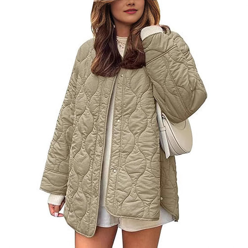 Damen Steppjacke im Oversize Design mit gewölbter Steppung und seitlichem Schlitz Nord Taschen