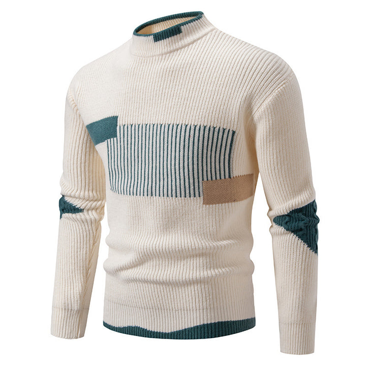 Herren gerippter Feinstrickpullover mit Stehkragen und kontrast-Blockdesign Nord Taschen