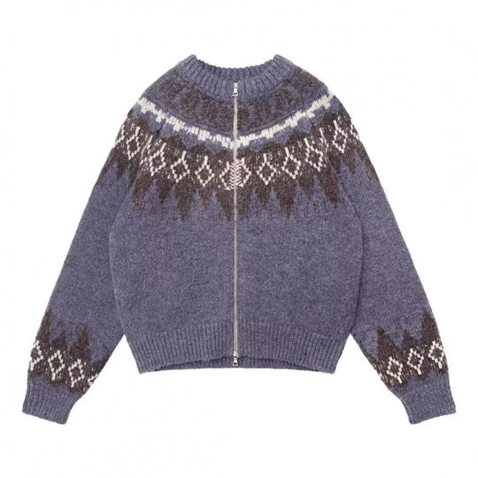 Damen Kurz geschnittene Norweger-Strickjacke mit durchgehendem Reißverschluss und Rundkragen Nord Taschen