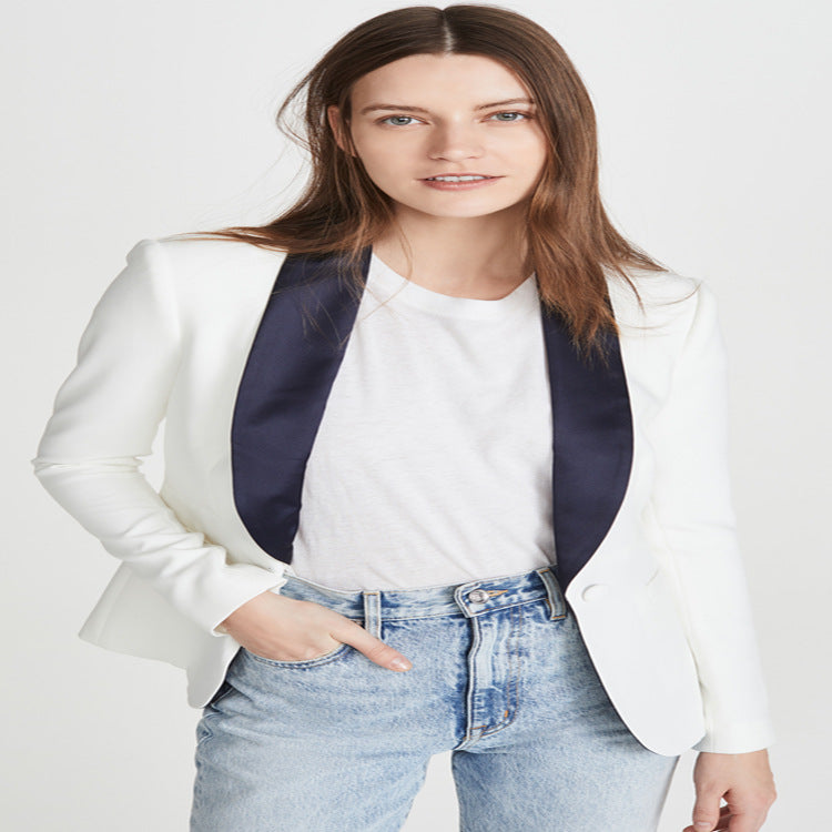 Damen Taillierter Smoking‑Blazer mit satiniertem Schalkragen und Ein‑Knopf‑Front Nord Taschen