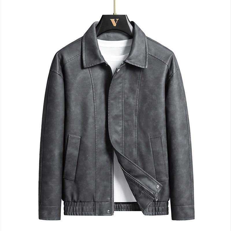 Herren Kurz geschnittene Kunstlederjacke im Vintage‑Look mit Hemdkragen & durchgehendem Reißverschluss Nord Taschen