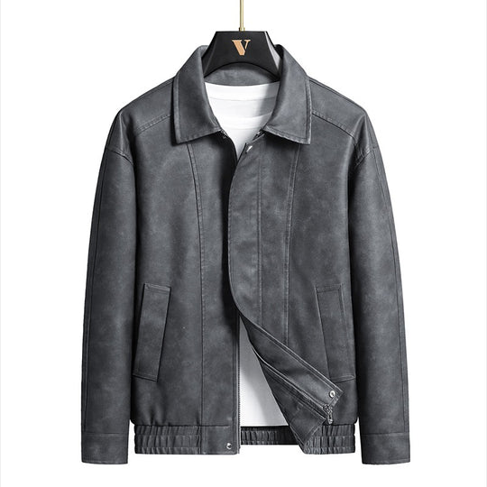Herren Kurz geschnittene Kunstlederjacke im Vintage‑Look mit Hemdkragen & durchgehendem Reißverschluss Nord Taschen