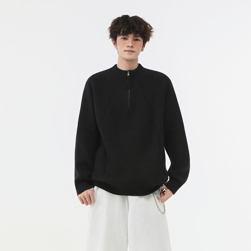 Herren Strick-Halbzip-Pullover mit Stehkragen und strukturierten Rippdetails Nord Taschen